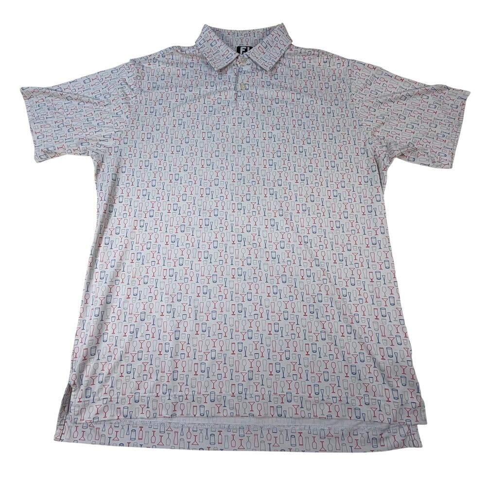 FootJoy Glass Print Lisle Self Collar Golf Polo Stretch Shirt Men White Men Lg